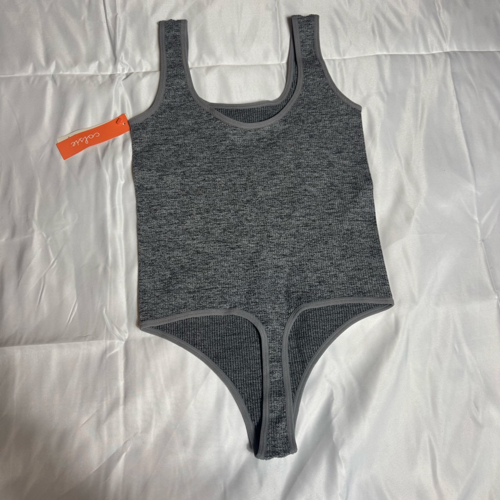 Women's Colsie Gray Ribbed Bodysuit M - Picture 3 of 5